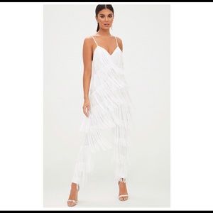 Pretty Little Thing| White Tassel Plunge Jumpsuit